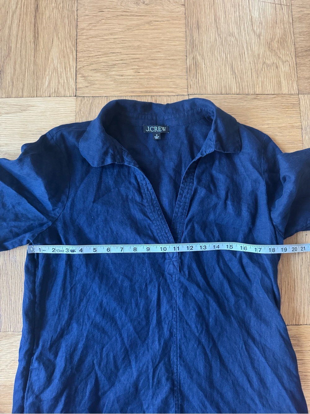 J. Crew Navy Bungalow Popover Dress Linen Pockets Mini Length Blue Medium - Picture 5 of 6